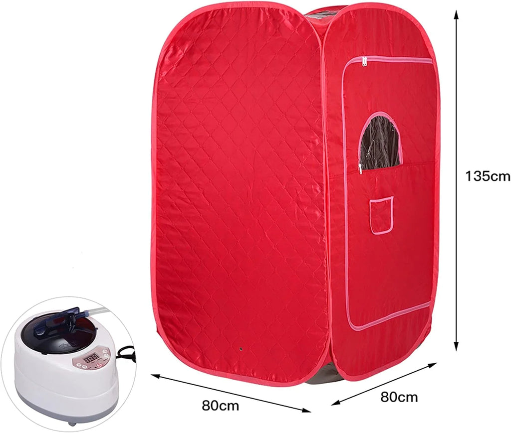 MINGYI - Sauna de vapor portátil y plegable de 1000 W con cabina de vapor, generador de vapor de 2,5 camas y mando a distancia, 80 × 80 × 135 cm (rojo)