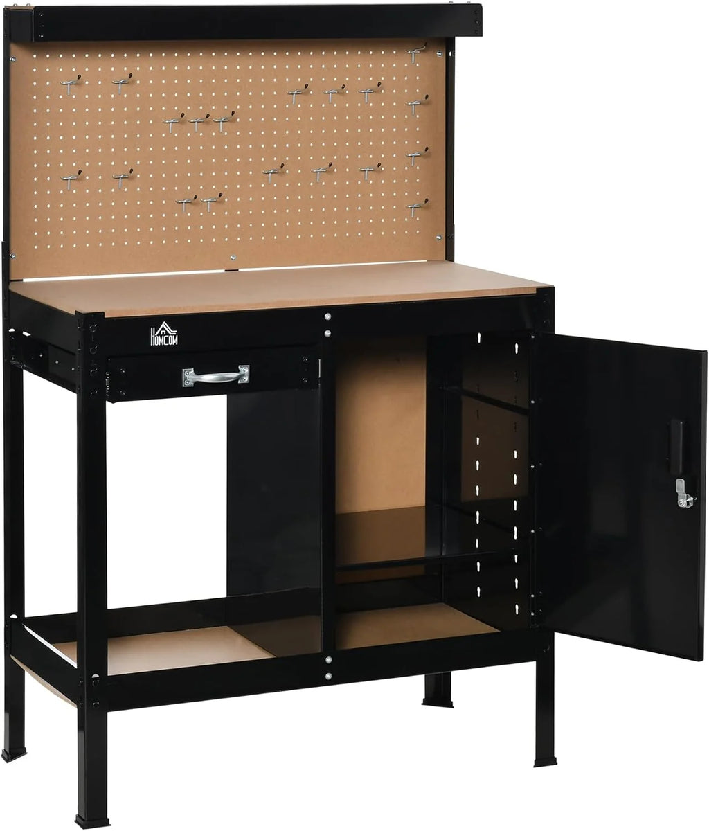 HOMCOM Banco de Trabajo 98,5x48x140 cm Carga 100 kg Mesa de Banco Negro
