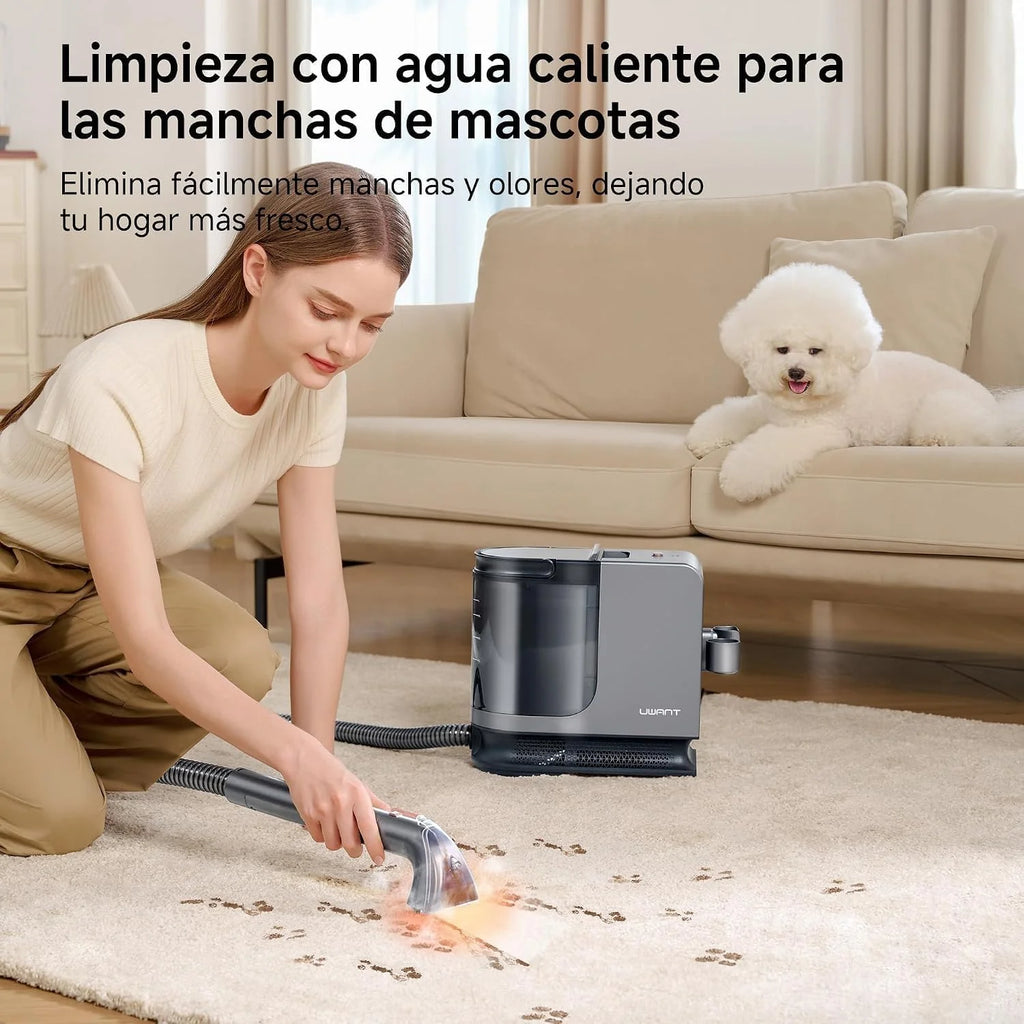 Uwant Limpiador de Tapicerías con Sistema de Vapor y Agua Caliente, 18kPa de Potente Succión, Limpiador Portátil con 4 Herramientas de Limpieza y Solución Incluida, para Sofás set of 1
