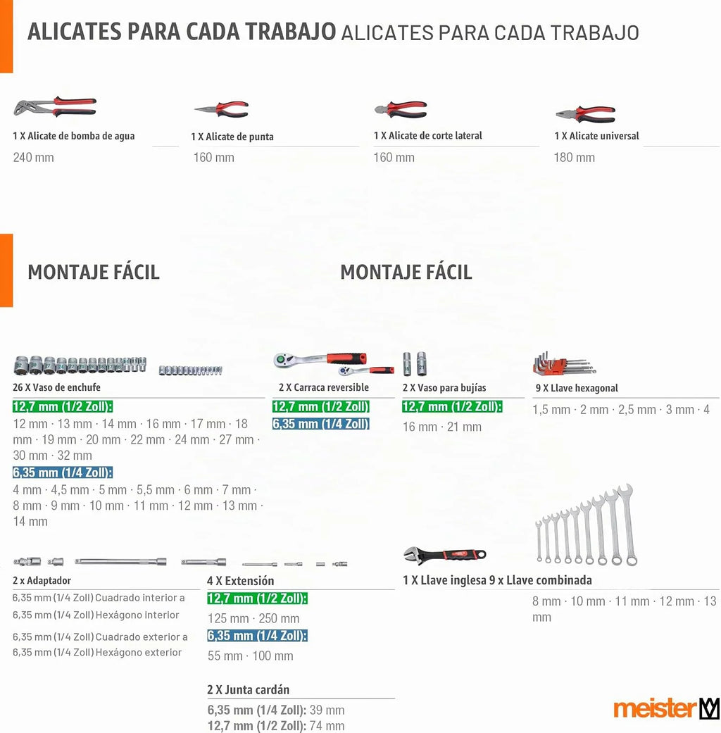 Meister 8971470 - Maletín de herramientas de aluminio (131 piezas, para el hogar, garaje y taller, relleno profesional, caja de herramientas, caja de herramientas, incluye herramientas)