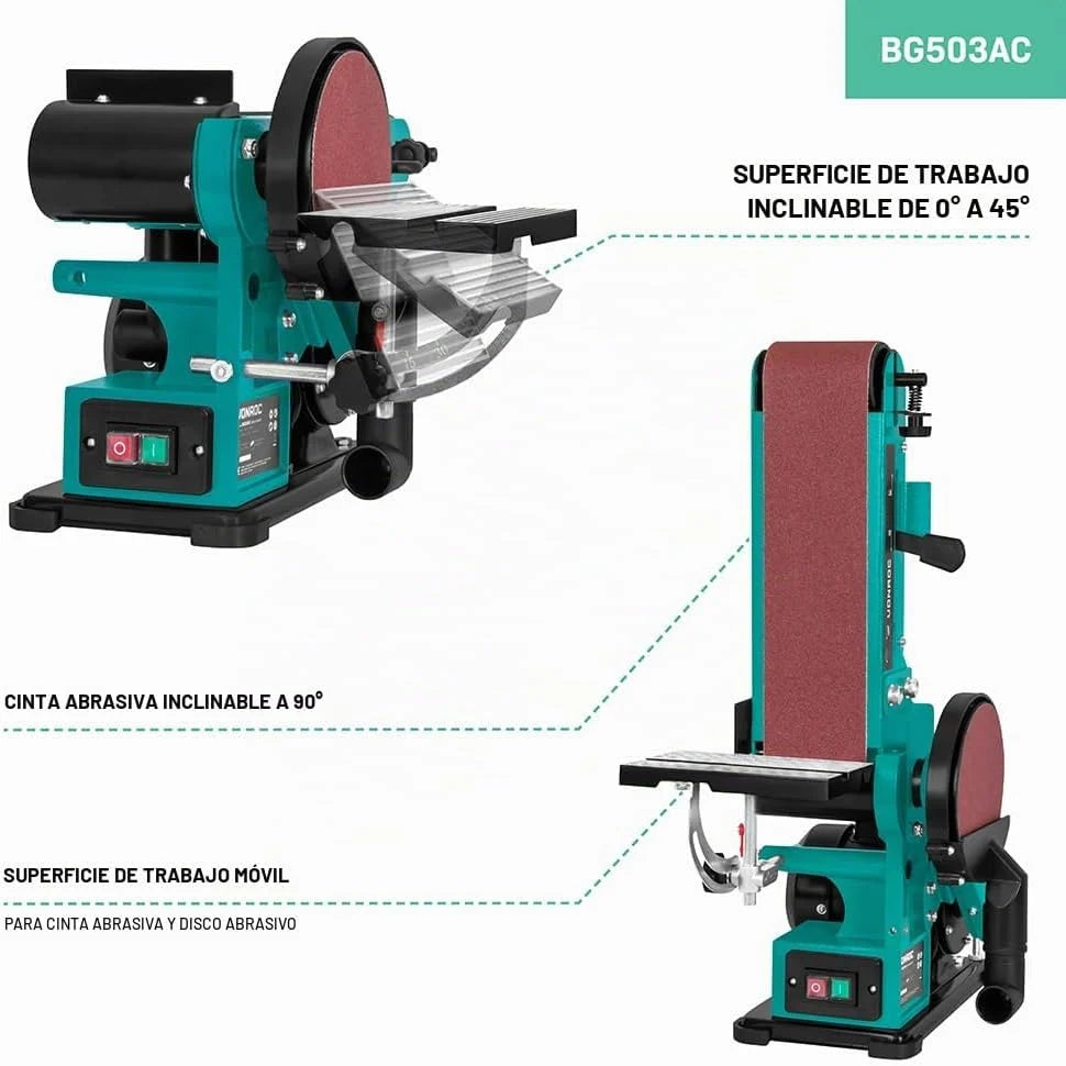 VONROC Lijadora de banda y disco de 350 W – Contiene 2 bandas de lijado de 100 x 915 mm (P80 y P120) y 2 discos de lijado de 150 mm de diámetro (P80 y P120)