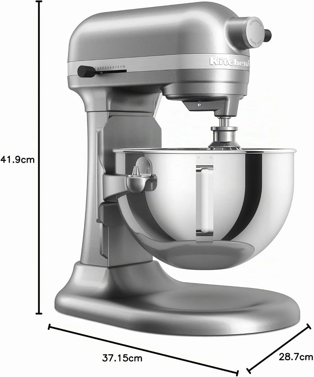 KitchenAid Batidora Amasadora Bowl-Lift 5.2L Heavy Duty, Cuerpo y Engranajes Metálicos, 11 Velocidades, Flex Edge, 67 Puntos de Contacto, Contour Silver