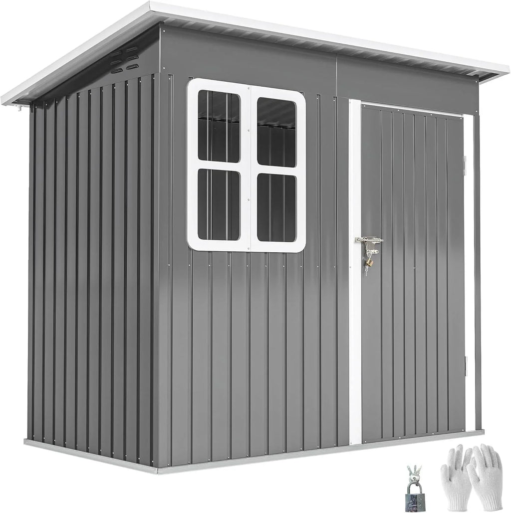 Outsunny Caseta de Jardín Exterior, 2,55 m² 221x133x190 cm, Cobertizo de Jardín Exterior Metálico con Ventana, Puerta con Cerradura y Ventilaciones, para Almacenamiento de Herramientas, Gris Oscuro