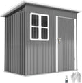 Outsunny Caseta de Jardín Exterior, 2,55 m² 221x133x190 cm, Cobertizo de Jardín Exterior Metálico con Ventana, Puerta con Cerradura y Ventilaciones, para Almacenamiento de Herramientas, Gris Oscuro