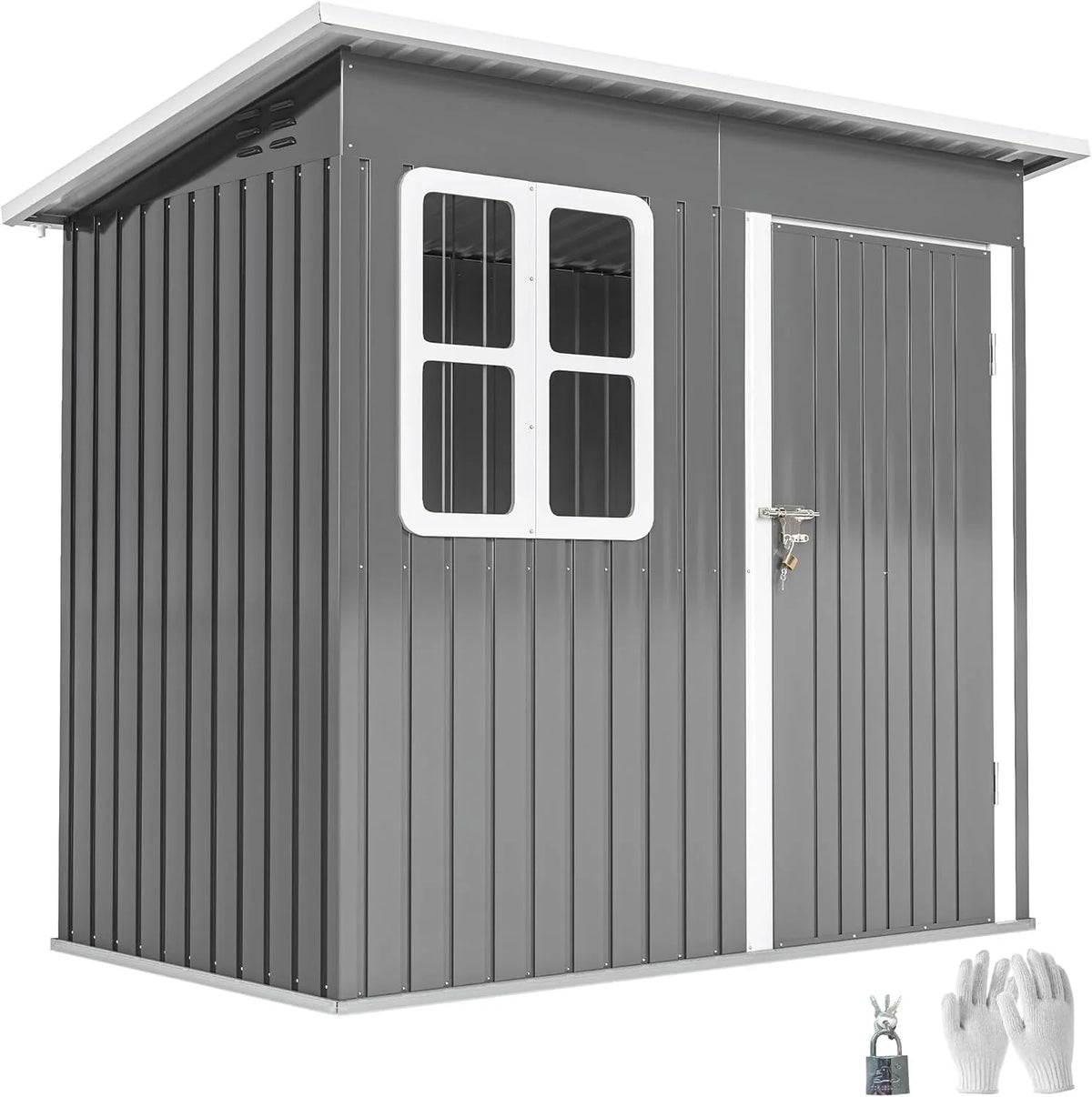 Outsunny Caseta de Jardín Exterior, 2,55 m² 221x133x190 cm, Cobertizo de Jardín Exterior Metálico con Ventana, Puerta con Cerradura y Ventilaciones, para Almacenamiento de Herramientas, Gris Oscuro