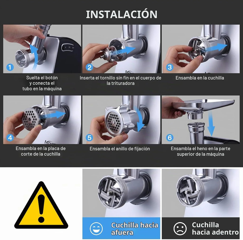 Nictemaw Picadora de Carne Eléctrica, 2000W Max,4 in 1 Salchicha y Máquina Picadora Carne,Máquina Hacer Galletas, Maquina Ensaladas,máquina cortar cubitos, Cuerpo Acero Inoxidable