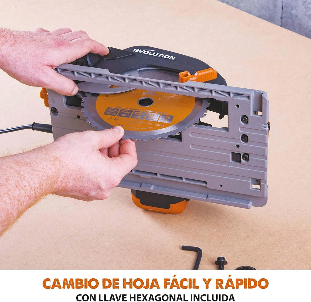 EVOLUTION POWER TOOLS R185CCSX Sierra Circular multimaterial Compatible (Paquete de combinación 1020 mm con guía incluida), 230 V, 185 mm