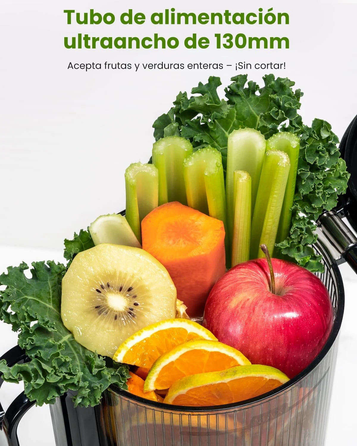 LINKChef Fruta Entera Extractor de Zumos y Verduras, 130mm Calibrey 1,8L Licuadora Prensado en Frio, 250W Extractor de Jugo Juicer Machine, Función de Masticación Inversa, Fácil de instalar y limpiar