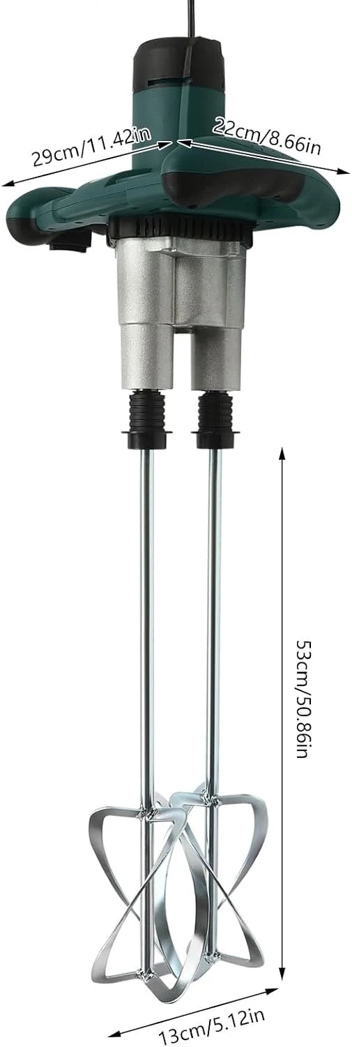 Mezclador de mortero, 2800 W, agitador doble, 6 marchas, velocidad de ralentí: 0-390 rpm, agitador de hormigón para pintura al óleo, cemento, mortero fino, longitud de la varilla: 530 mm (verde)