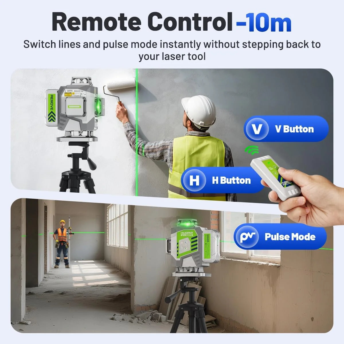 Huepar Pro Outdoor Nivel Láser con Receptor, 4 * 360° Autonivelante Verde