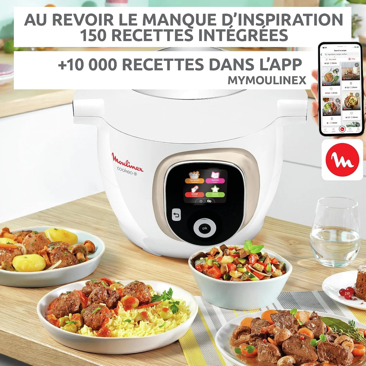 Moulinex, Cookeo - Multicooker inteligente 6L, 150 recetas integradas, cocción sin vigilancia, pantalla intuitiva, guía de cocción, aplicación MyMoulinex, 1600 W, blanco, 15 años reparabilidad