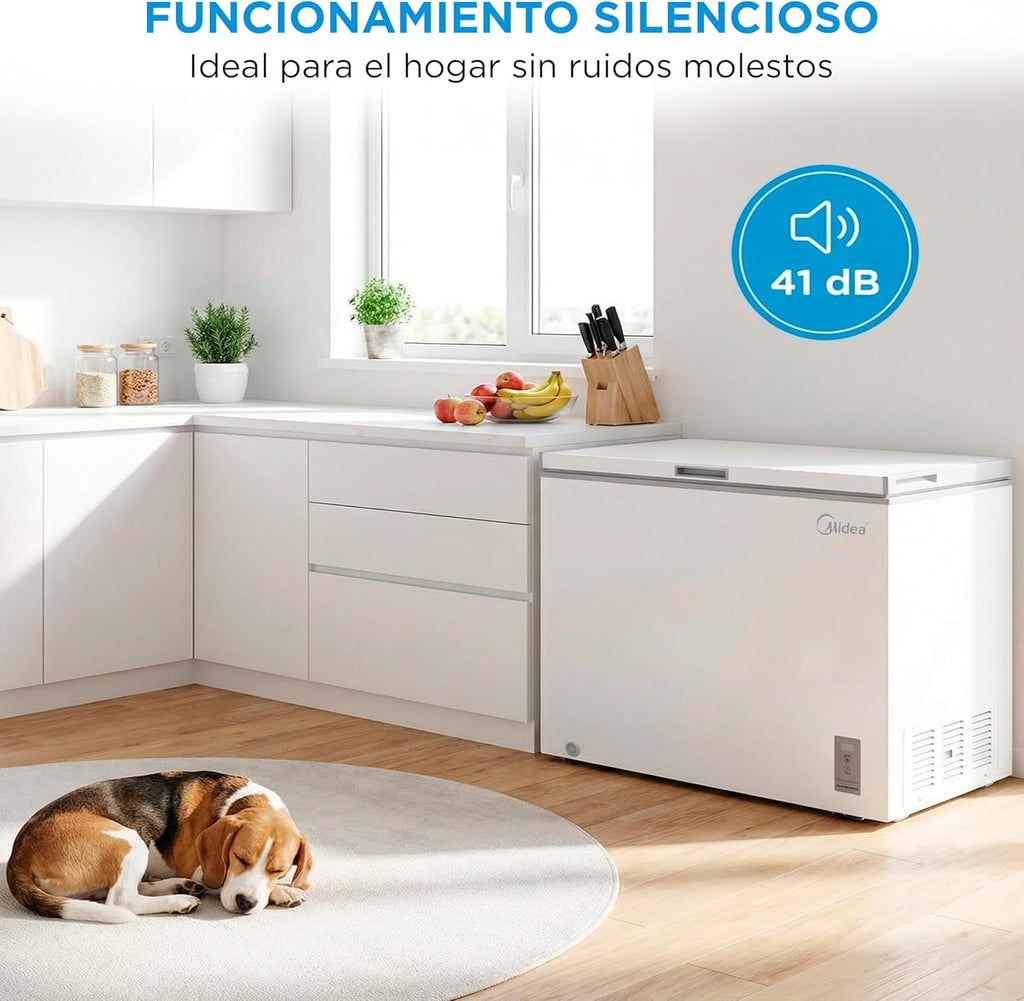 MIDEA Arcon Congelador Pequeño de 293L | Congelador Horizontal Convertible a Frigorífico con Motor Inverter, Control Electrónico de Temperatura, Cestas con Asa | Arcón Silencioso 41 db Bajo Consumo