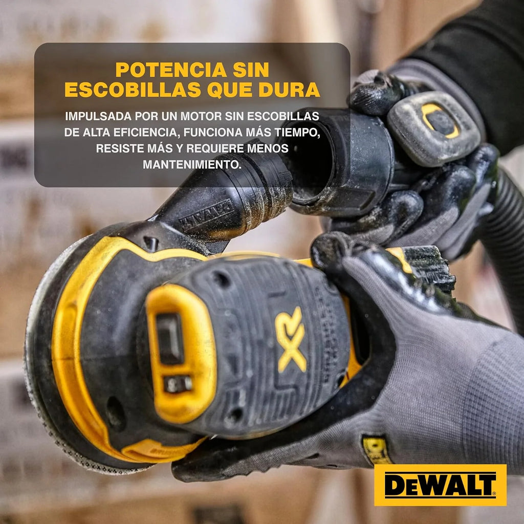 DEWALT DCW210NT-XJ - Lijadora Rotorbital sin Escobillas XR 18 V Diámetro 125 mm Electrónica sin Cargador/Batería con Maletín Tstak II, Negro/Amarillo