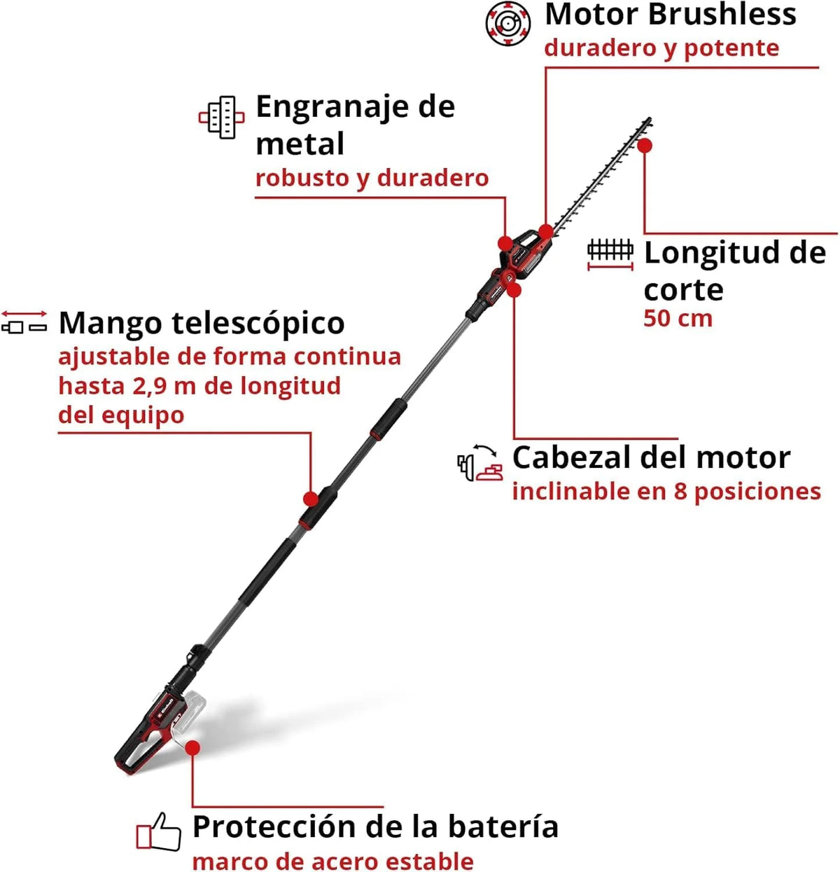 Einhell Professional Cortasetos telescópico con batería GP-HH 18/50 Li T BL