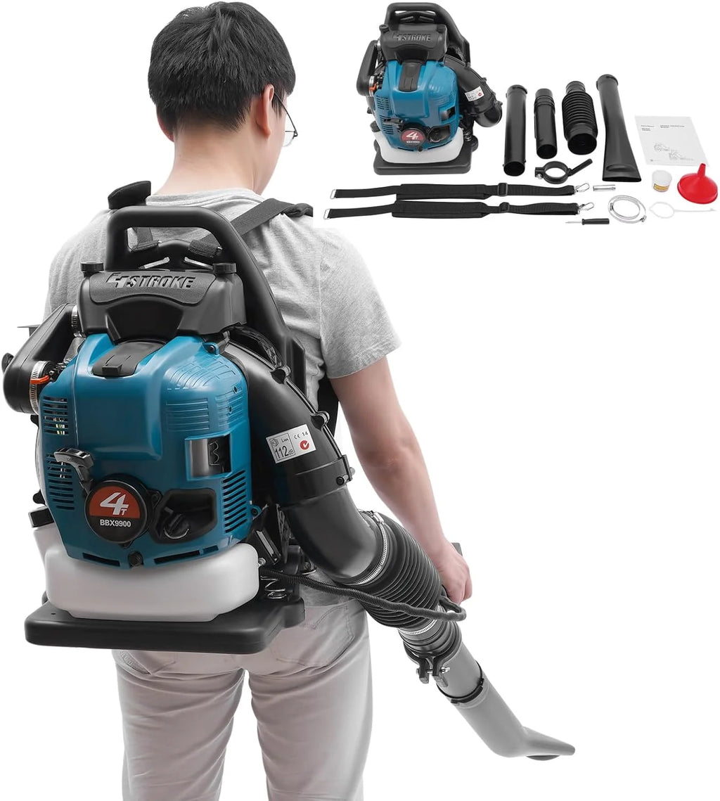 Soplador de hojas de gasolina, aspirador de jardín de 4 tiempos, soplador de 75,6 cc con potencia de motor de 2600 W y depósito de 1,9 L, velocidad variable, amortiguador de hojas refrigerado por aire