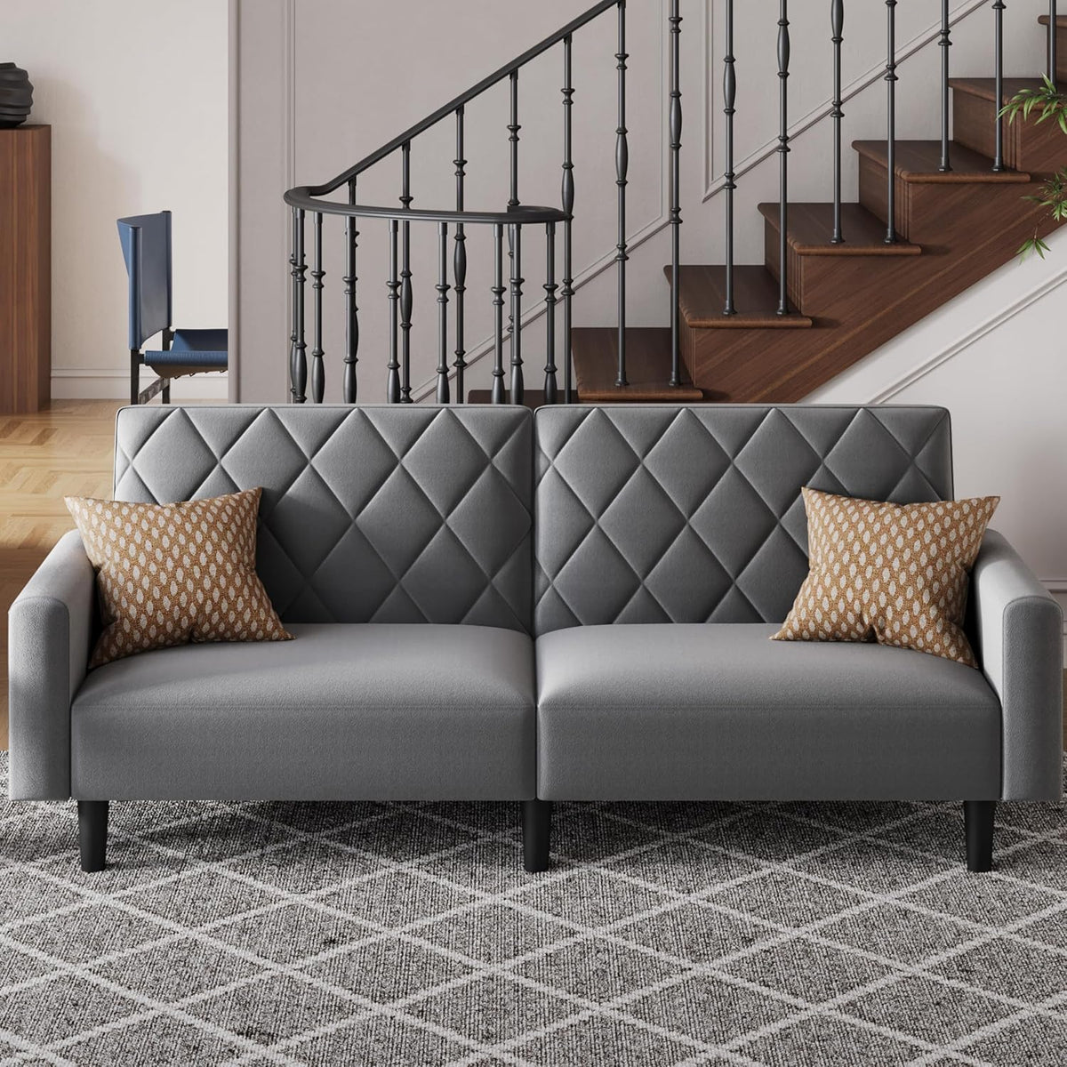 Yaheetech 2 Seater Sofa Bed with 2 Separate Backrests Grey Fit