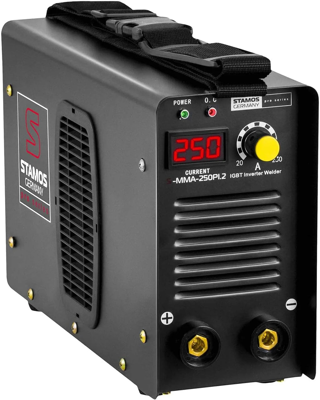 Stamos Germany Equipo de Soldadura Electrodo MMA (250 A, Cables de 8 m, Hot Start, Inverter IGBT, Electrodos de hasta Ø4 mm) PRO