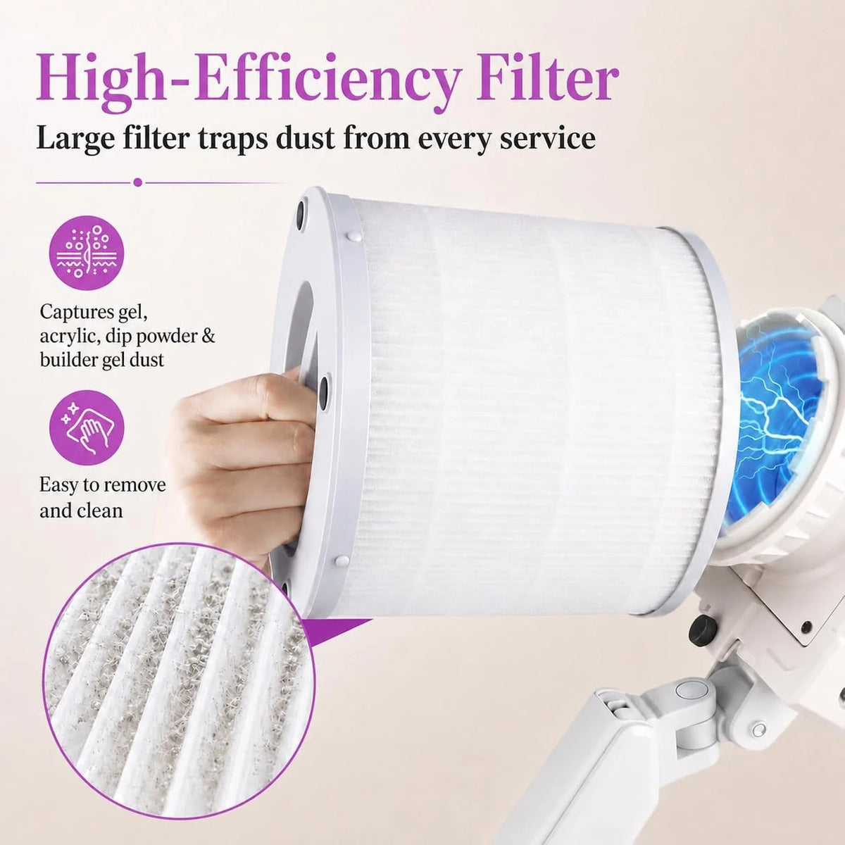 Colector De Polvo Profesional, Colector De Polvo Al VacíO Con Led, Rejilla Alveolar Y Gran 360° Filtro CilíNdrico, Brazo Orientable Para AcríLico, Gel Y Polvo Fino Dar Forma Retirar Esculpidas