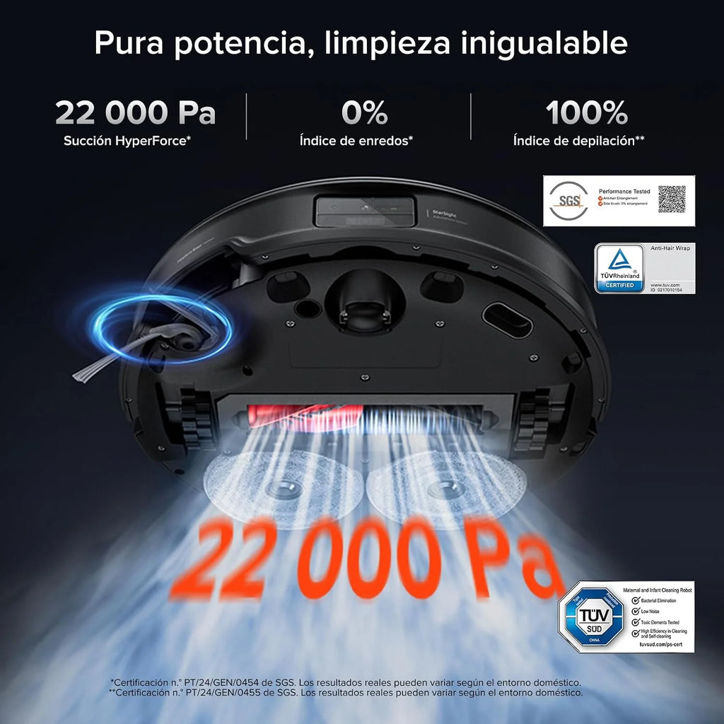 roborock Saros 10R Robot Aspirador 22000Pa Succión con mopa, Cuerpo Ultrafino de 7,98 cm, Obstáculo Extremo de 4 cm, Sin enredos, FlexiArm Riser, Vaciado Automático, Secado con Aire Caliente, Negro