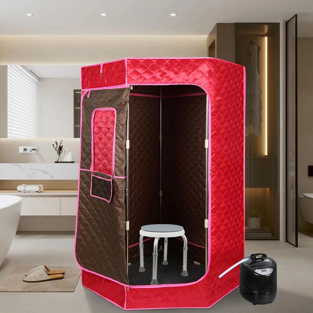 Sauna de vapor portátil, sauna plegable cabina, personal spa en casa, temperatura 9 niveles con mando a distancia, puede ser utilizado por dos personas, 90 x 90 x 180 cm (rojo)