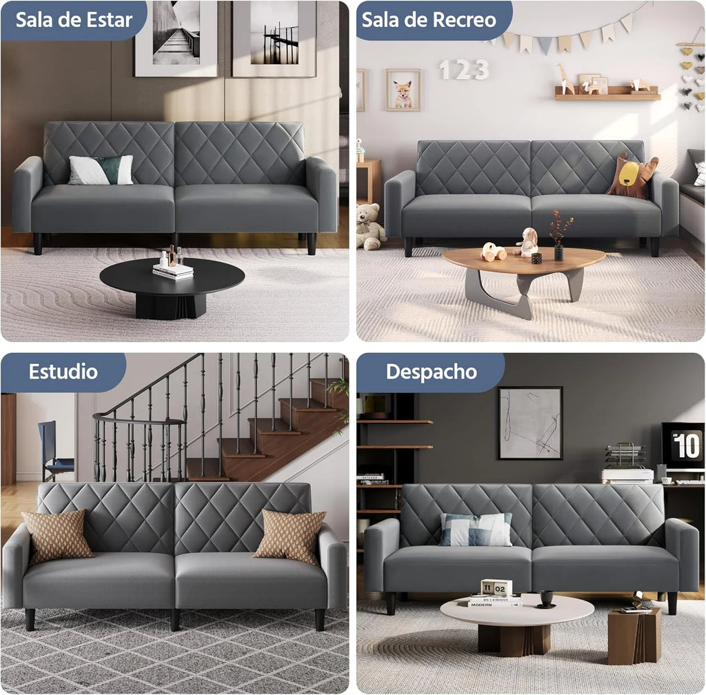 Yaheetech 2 Seater Sofa Bed with 2 Separate Backrests Grey Fit