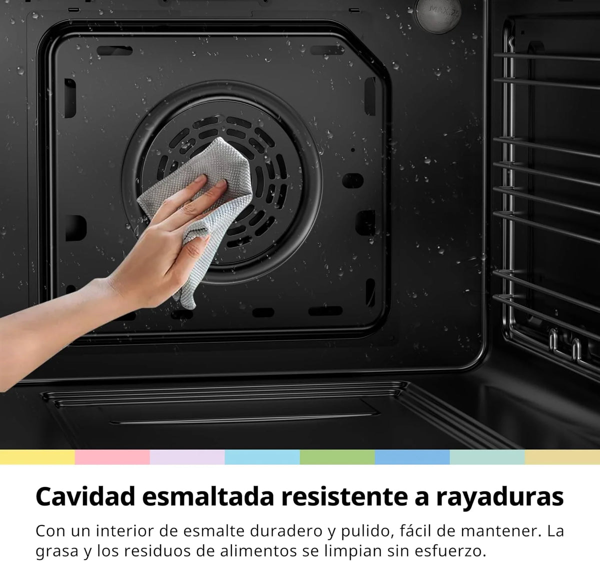 COMFEE' Horno Pizza Eléctrico Empotrable Multifunción, Convección, 1 Bandeja y 1 Rejilla, Limpieza Aquactiva, 70L, 7 Funciones, Ventilador de, Cavidad Esmaltada, Puerta Fría, CBO70M80D2-BK [Clase A]