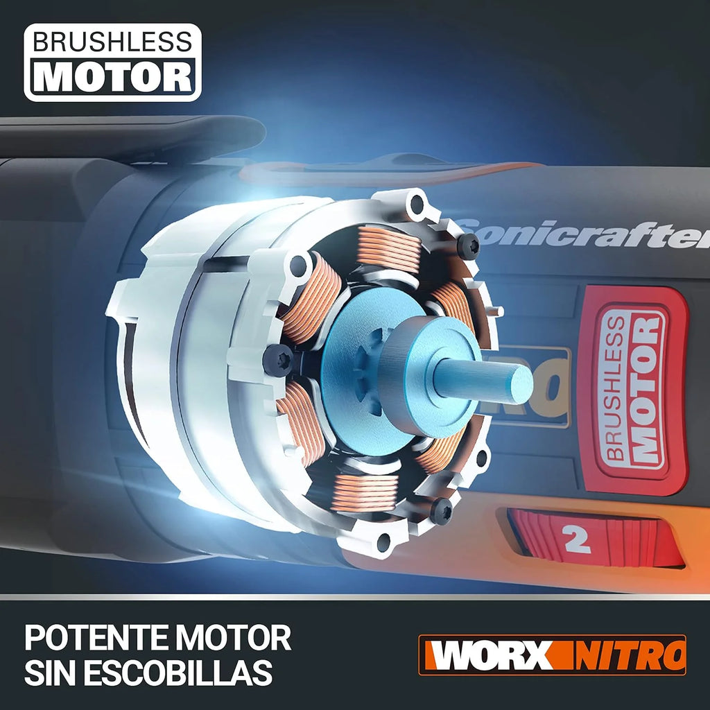 WORX Multiherramienta Brushless Sonicrafter 20V | PowerShare |WX693.9 - Sin batería, ni cargador | Motor sin escobillas, velocidad variable, sistema Hyperlock