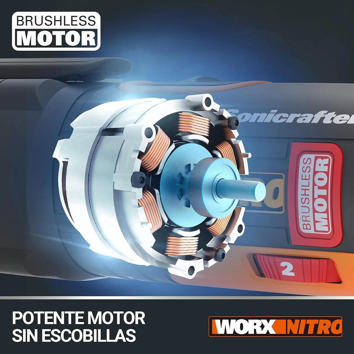 WORX Multiherramienta Brushless Sonicrafter 20V | PowerShare |WX693.9 - Sin batería, ni cargador | Motor sin escobillas, velocidad variable, sistema Hyperlock