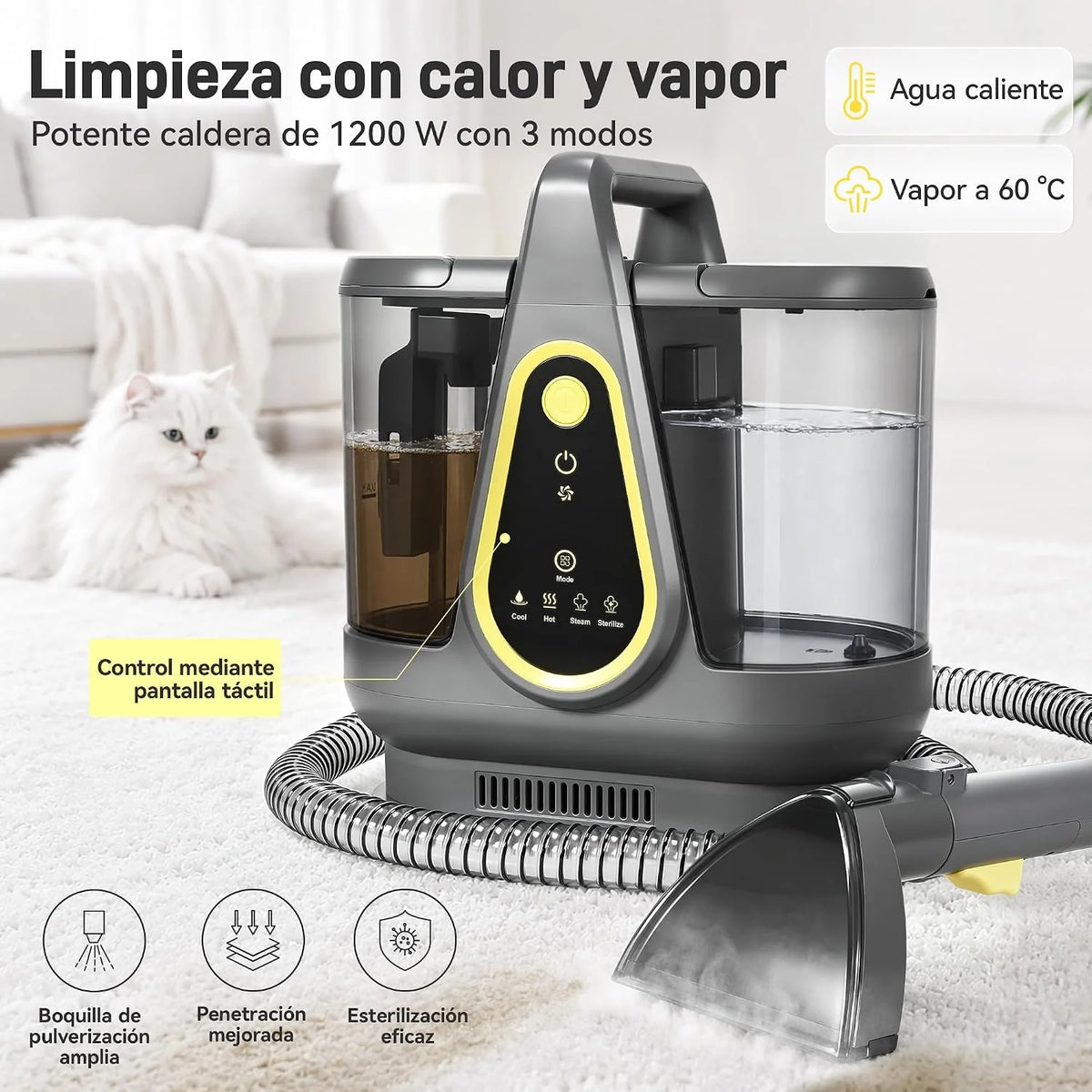 limpiador de tapicerias con función de vapor y calentamiento,18 kPa