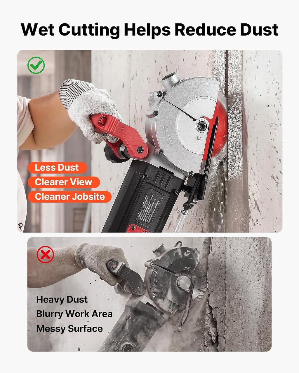 VEVOR Rozadora de Pared de Potencia Máxima 5000 W, Ranuradora de Pared 5460 RPM, Profundidad 50 mm, Anchura 40 mm con 5 Discos 160 mm, Línea Guía para Hormigón Ladrillo Mampostería Cableado Tuberías
