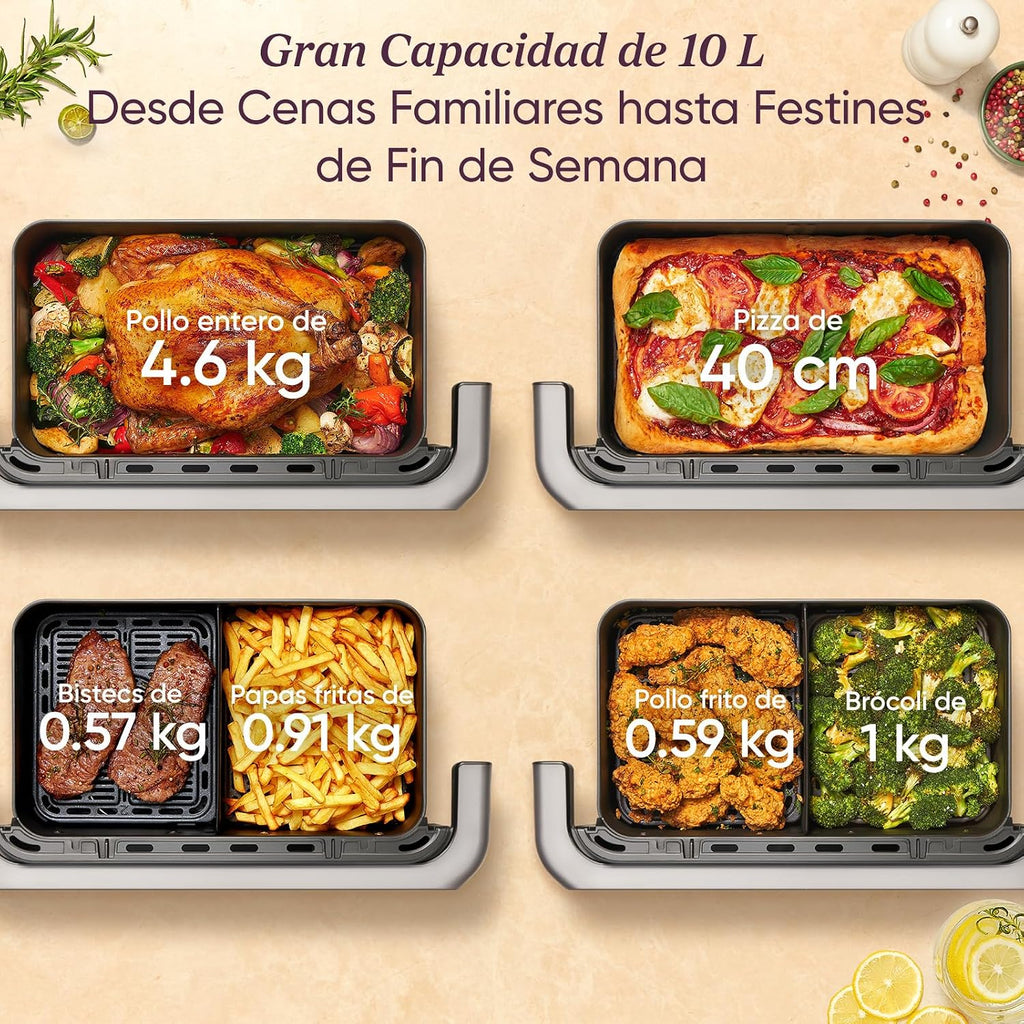 Cosori Freidora de Aire 10L Dual Blaze Twinfry, Doble Cesta con Divisor