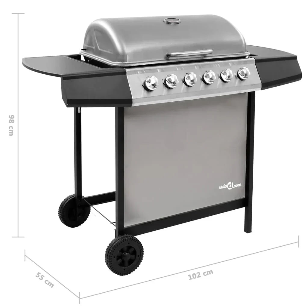 Barbacoa De Gas Con 6 Fogones Negro Y Plateado Vidaxl