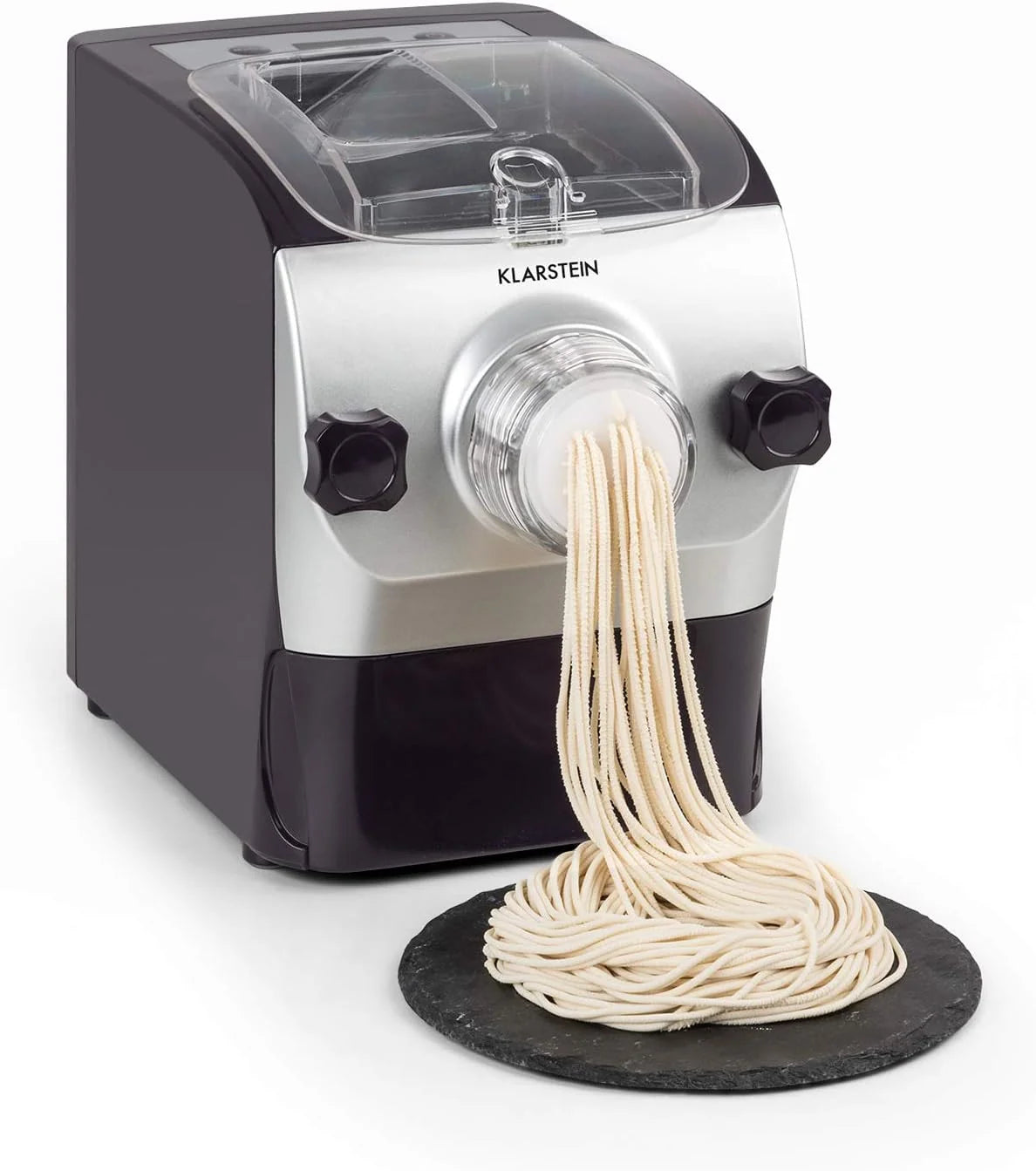 Klarstein Pastamania Máquina para Hacer Pasta Eléctrica – 260W Automática con 7 Accesorios, Capacidad de 500g, Silenciosa 60dB, Pantalla LED, Proceso de Amasado en 3