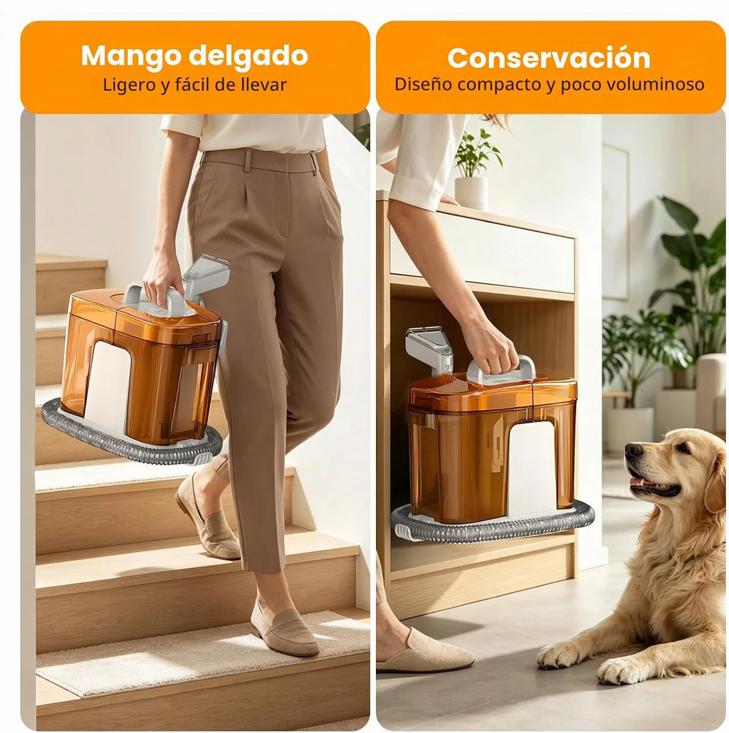 Limpiador de Tapicerias 17kPa Aspiradora de Agua Tapiceria 600W Maquina Limpia Tapicerias para Sofas Alfombras Coche Colchones y Mascotas con Autolimpieza,Depositos Extraibles,Tubos flexible (Marrón)
