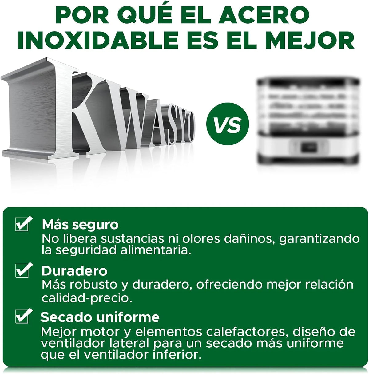 Kwasyo Deshidratador de acero inoxidable, 600 W, con 8 niveles, deshidratador profesional y deshidratador de alimentos, temporizador digital, regulación de temperatura, protección contra