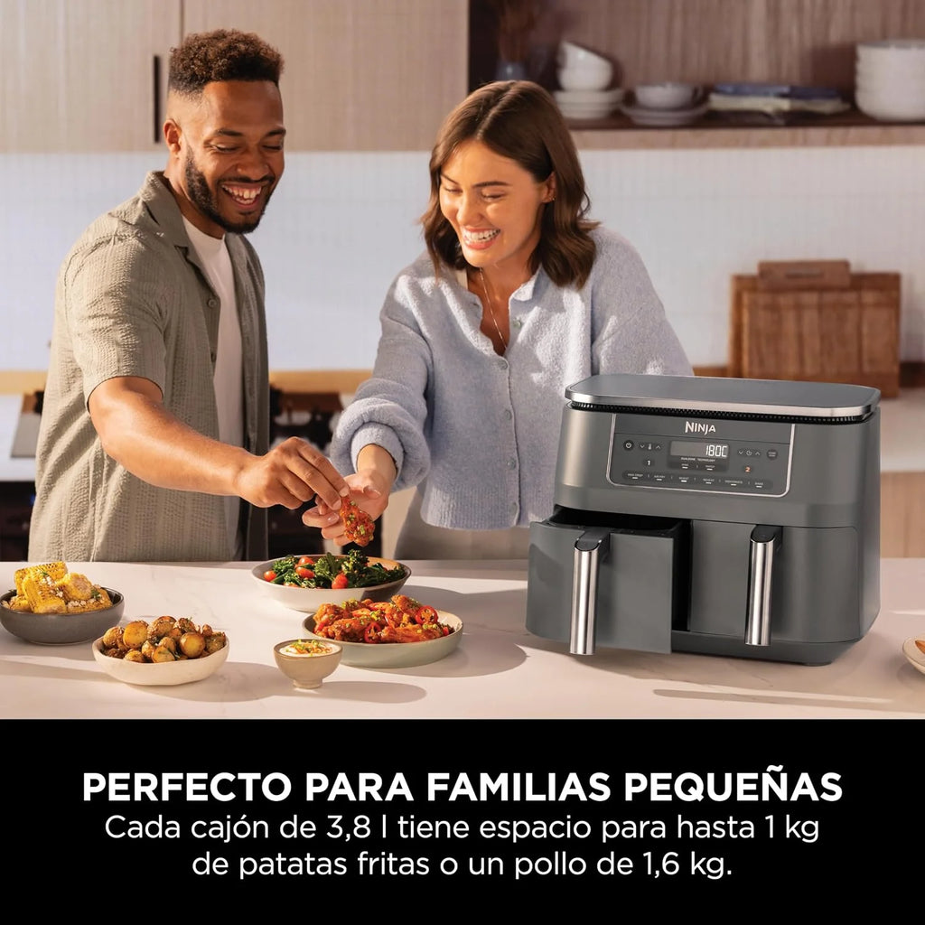 Ninja, Freidora de Aire con Compartimento Doble, 7,6 L, Gris Metalizado