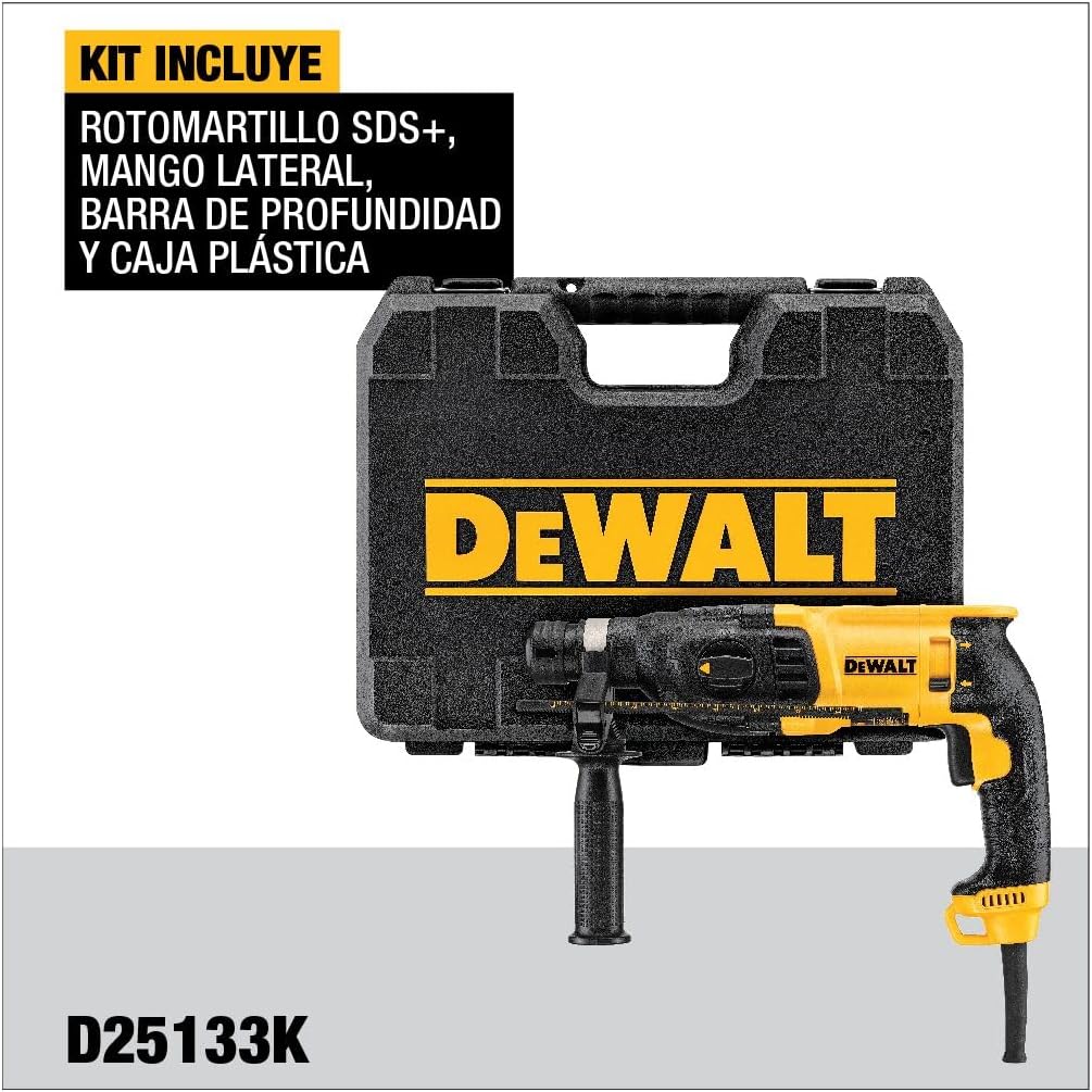 DEWALT D25133K-QS - Martillo Ligero Combinado 800 W 2.6J SDS-Plus, 3 modos, Empuñadura lateral multiposición, Tope de profundidad, Maletín de transporte TSTAK