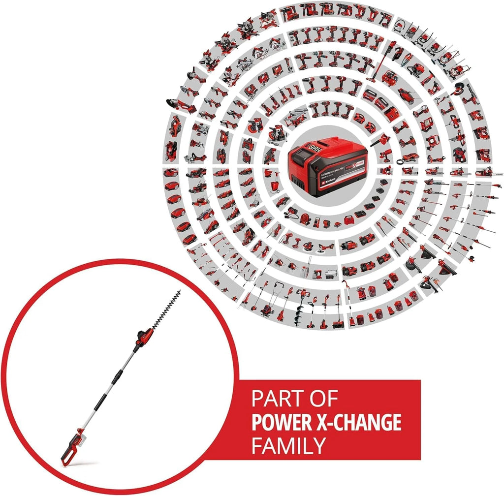Einhell Cortasetos de Barra con batería GC-HH 18/45 Li T-Solo Power X-Change (Iones de Litio, 18 V, Agarre Principal Giratorio, Cabezal de Motor inclinable en 7 Posiciones, sin batería ni Cargador)