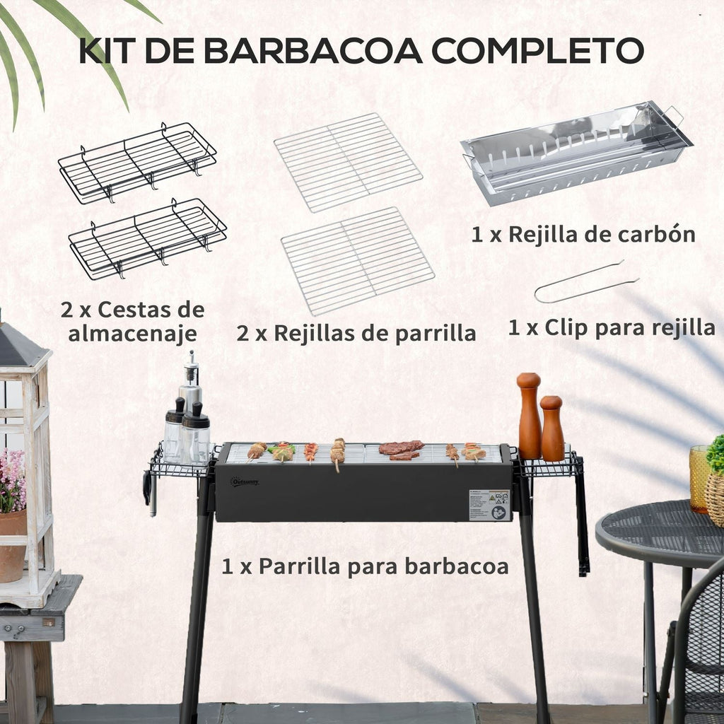 Barbacoa De Carbón Outsunny Acero Inoxidable Metal 77x30x70 Cm Negro