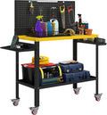 HOMCOM Banco de Trabajo con Ruedas 128x49,5x127,5 cm Negro y Amarillo