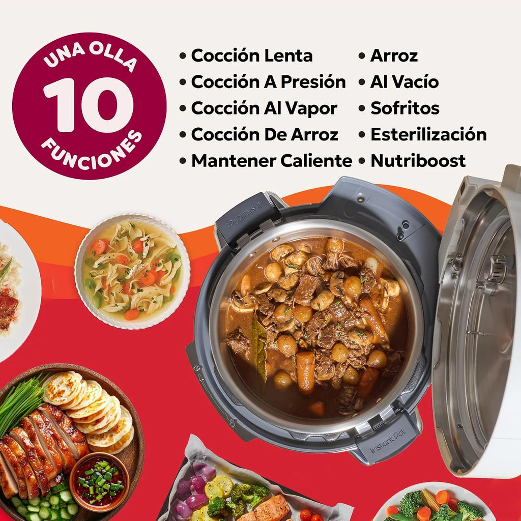 Instant Pot Pro Olla multifunción 10 en 1, 5,7L, Blanca, olla a presión, olla de cocción lenta, arrocera, sartén, yogurtera, calentador de alimentos, olla de cocción al vacío, vaporera, horno, NutriBo