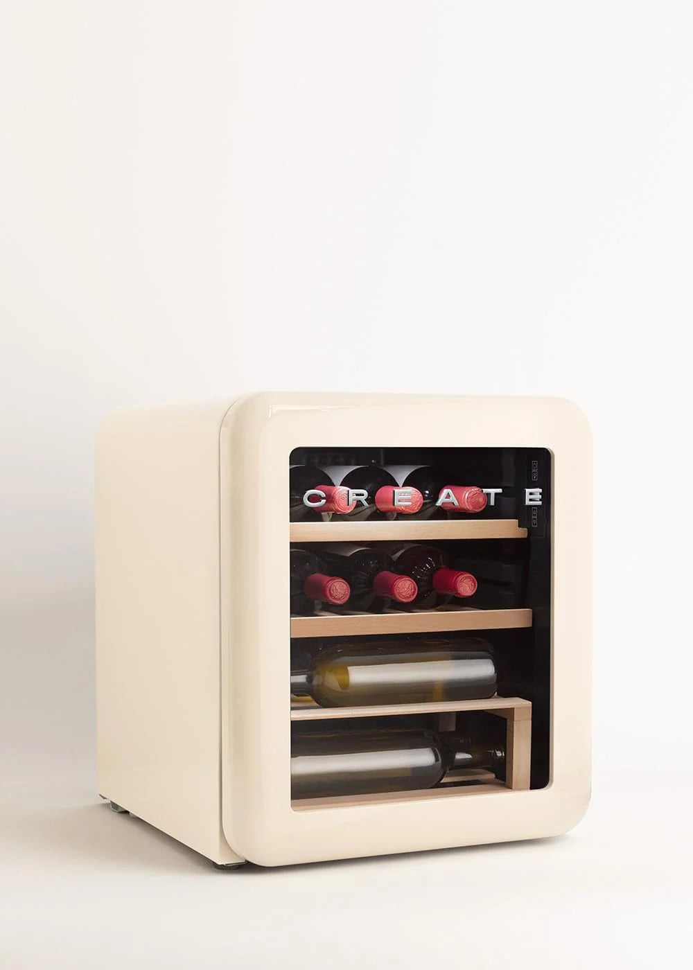 CREATE / WINECOOLER Retro M/Vinoteca eléctrica de 12 Botellas Blanco Roto/Diseño Retro, Temperatura Regulable, 48L, Botellas 75cl, Eco Friendly, 44x47,5x50 cm