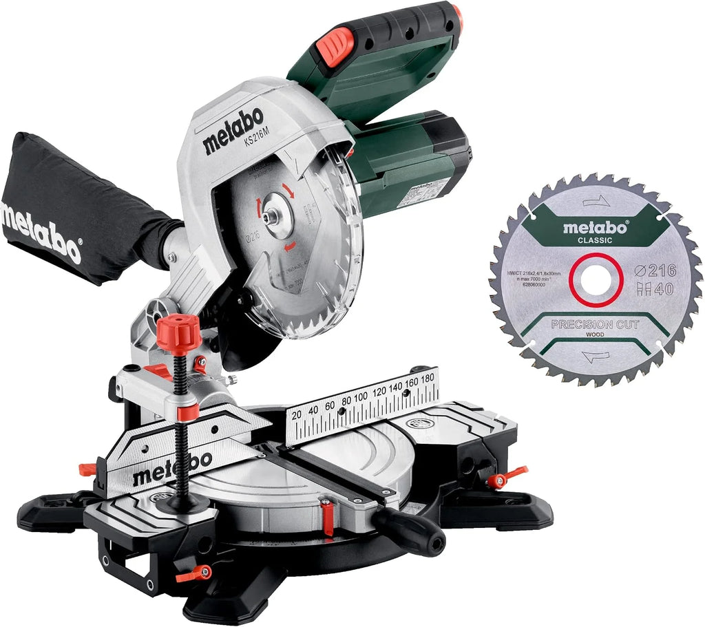 metabo KS 216 M, Sierra Tronzadora e Ingletadora con 2 Hojas de Sierra