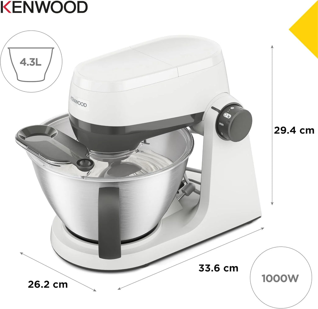 Kenwood Multi Tasker – Robot de Cocina con Cabezal Elevable, Bol 4,3L, Capacidad 1,7 kg de Masa, Amasadora y Batidora de Vaso con Conexión para Accesorios y Tapa Antisalpicaduras, Blanco (KHC30.000WH)