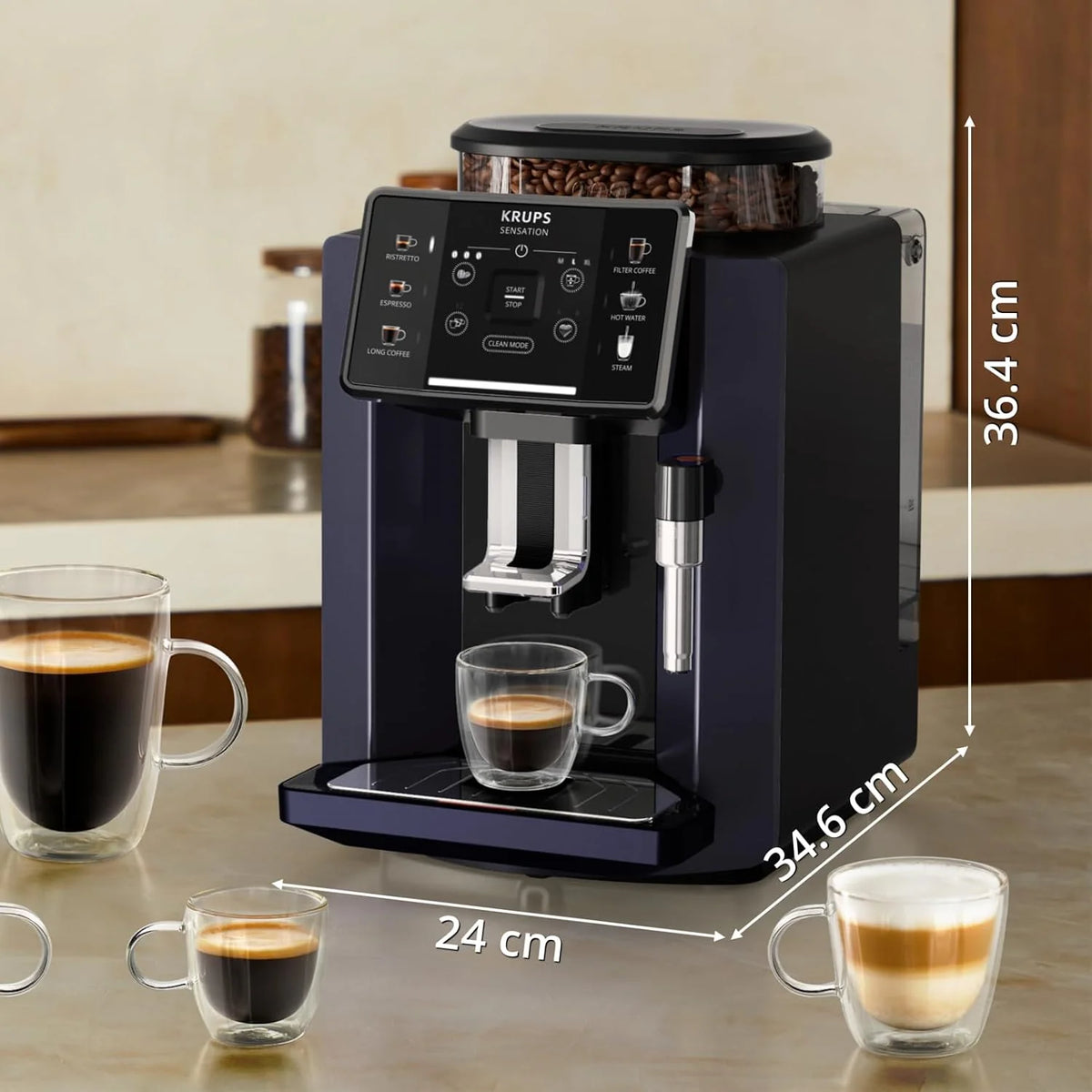 KRUPS Sensation, Cafetera Superautomática, 5 Bebidas, Espumador