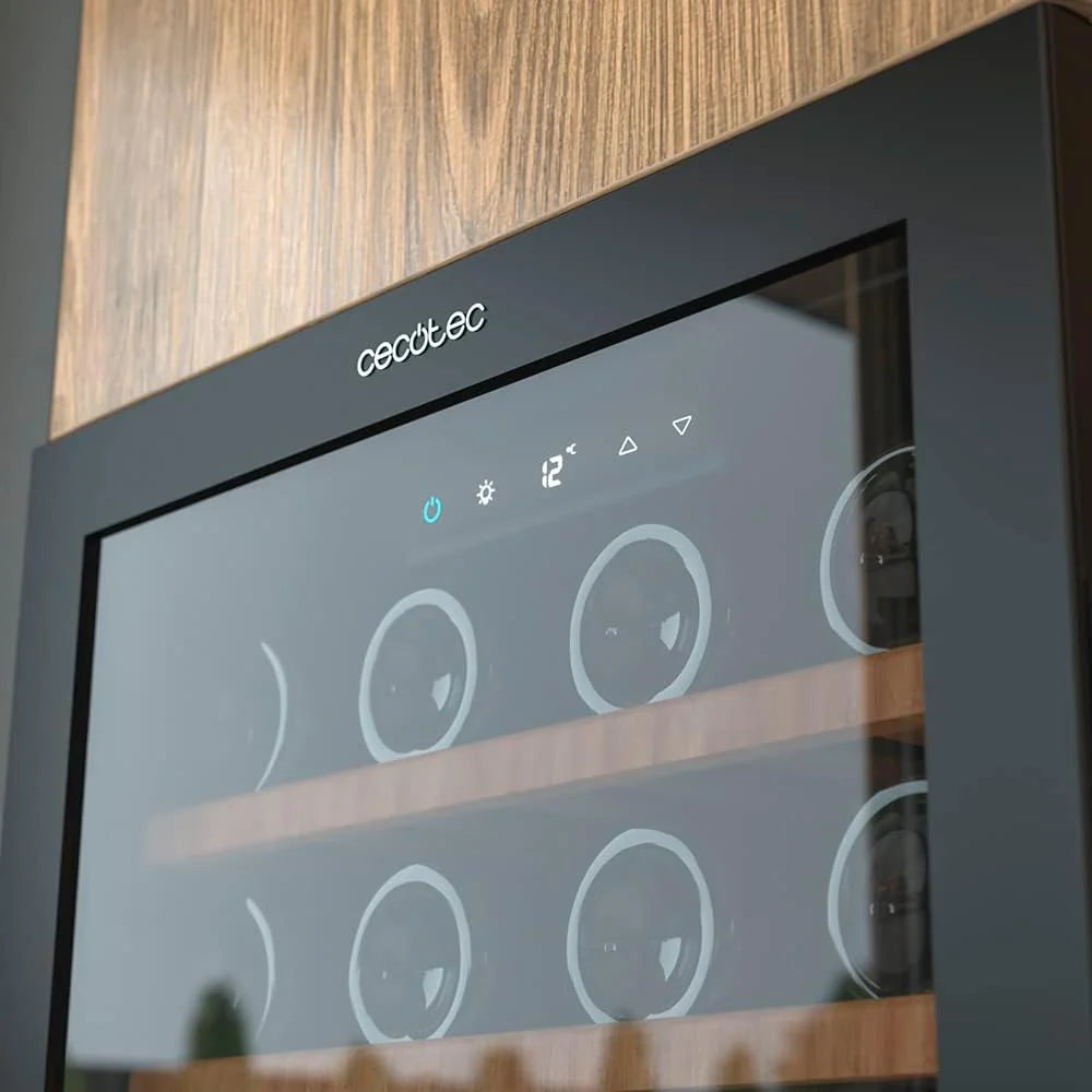 Cecotec Vinoteca de 98 Botellas Bolero GrandSommelier B98Black. 203 L, Sistema Compresor de Enfriamiento, Display, Control Táctil, Temperatura Regulable y Luz LED interior