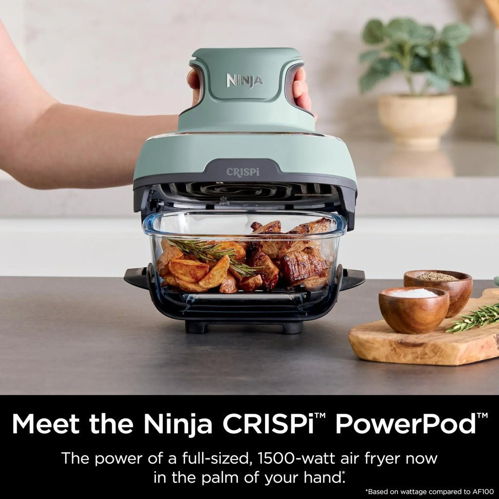 2026 Ninja Crispi Freidora de Aire Caliente, Compatible con Microondas, Congelador y Lavavajillas, Sistema de Cocina Portátil en Vidrio No Tóxico, Recipiente de Vidrio de 1,5 L con 6 Tazas y Tapas