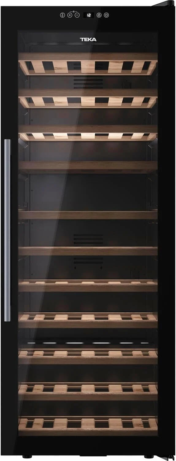 Teka Vinoteca de Libre Instalación 51 Botellas, Iluminación LED, Control Electrónico de Temperatura, Capacidad Total 159 Litros, Patas Regulables, Modelo RVF 10051 GBK