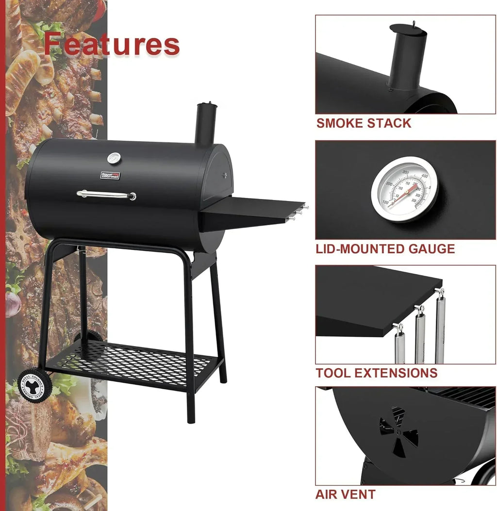 2026 Parrilla de carbón Royal Gourmet CC1830 de 30 pulgadas con mesa lateral, barbacoa exterior con 627 pulgadas cuadradas de espacio de cocción para jardín, terraza y fiestas, color negro