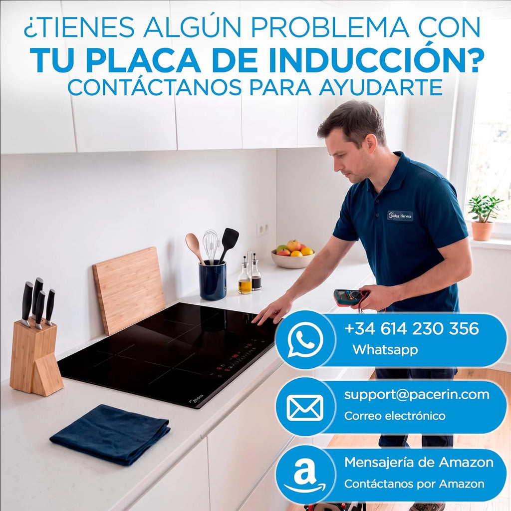 MIDEA Placa Inducción 3 fuegos 60 cm 7200 W - Vitroceramica Induccion Integrada con Panel de control tactil, Inverter quattro, 9 Niveles de Potencia, Booster, Indicador de Luz, y Temporizador.